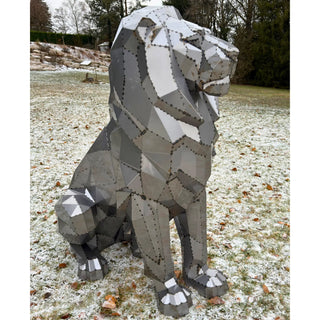 Sculpture d'art en métal d'un lion en acier fabriquée par l'artiste Cyril Maire