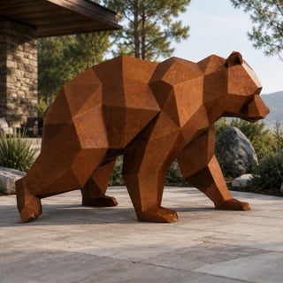 Sculpture ours en métal au style origami fabriquée par l'artiste Cyril Maire