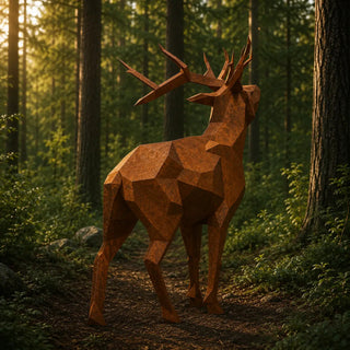 Statue cerf pour jardin en acier corten fabriquée par l'artiste Cyril Maire
