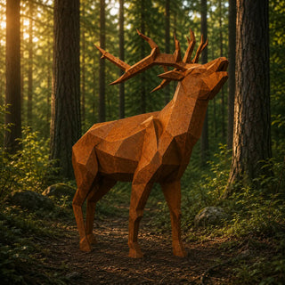 Statue cerf pour jardin en acier corten fabriquée par l'artiste Cyril Maire