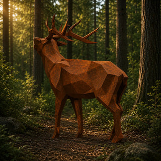 Statue cerf pour jardin en acier corten fabriquée par l'artiste Cyril Maire