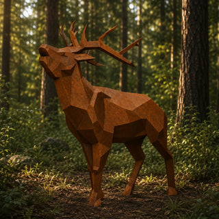 Statue cerf pour jardin en acier corten fabriquée par l'artiste Cyril Maire