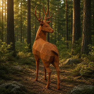Statue cerf en métal au style origami fabriquée par l'artiste Cyril Maire
