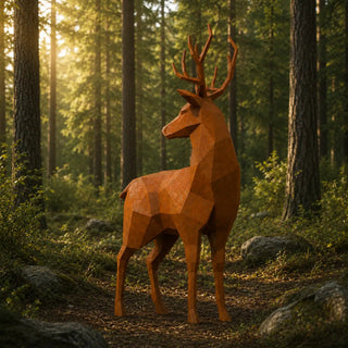 Statue cerf en métal au style origami fabriquée par l'artiste Cyril Maire