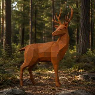 Statue cerf en métal au style origami fabriquée par l'artiste Cyril Maire