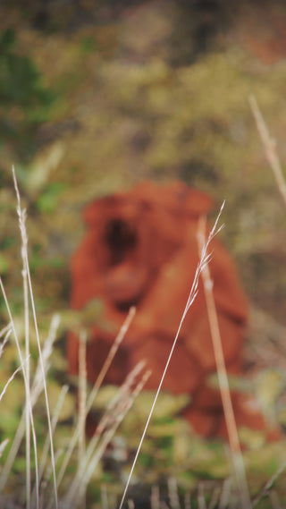Sculpture d'un lion en acier corten réalisée par l'artiste Cyril Maire