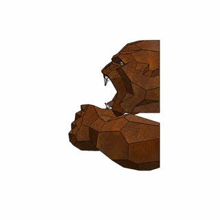 Sculpture murale d'une tête de gorille en métal fabriquée par l'artiste Cyril Maire
