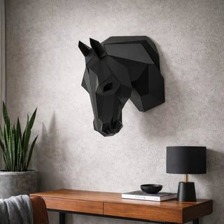 Sculpture d'une tête de cheval en métal