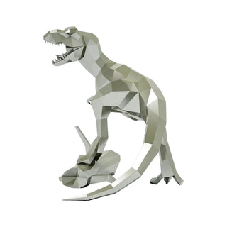 T-rex en acier, sculpture d'art métallique artisanale d'un t-rex fabriquée par Cyril Maire
