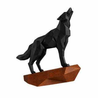 Sculpture, statue d'un loup en métal fabriquée par l'artiste Cyril Maire