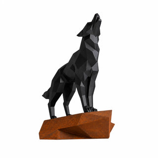 Sculpture, statue d'un loup en métal fabriquée par l'artiste Cyril Maire