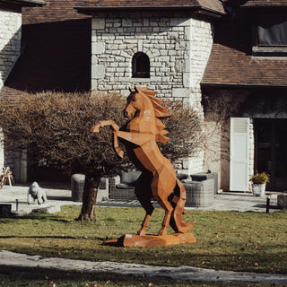 Statue d'un cheval en acier Corten - Sculpture en métal d'un cheval de 2,5 mètres de haut