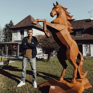 Statue d'un cheval en acier Corten - Sculpture en métal d'un cheval de 2,5 mètres de haut