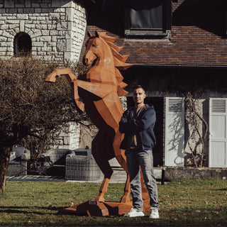 Statue d'un cheval en acier Corten - Sculpture en métal d'un cheval de 2,5 mètres de haut