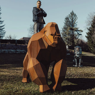 Statue XXL d'un gorille en acier Corten - Sculpture en métal d'un gorille de 2 mètres de haut