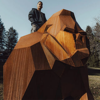 Statue XXL d'un gorille en acier Corten - Sculpture en métal d'un gorille de 2 mètres de haut